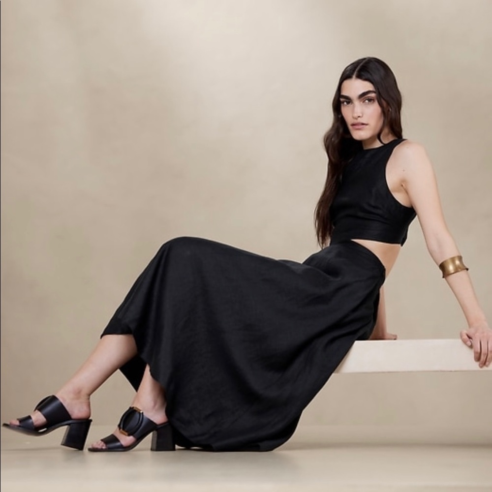 NWT | Black Lina Linen Cutout Midi Dress | BR